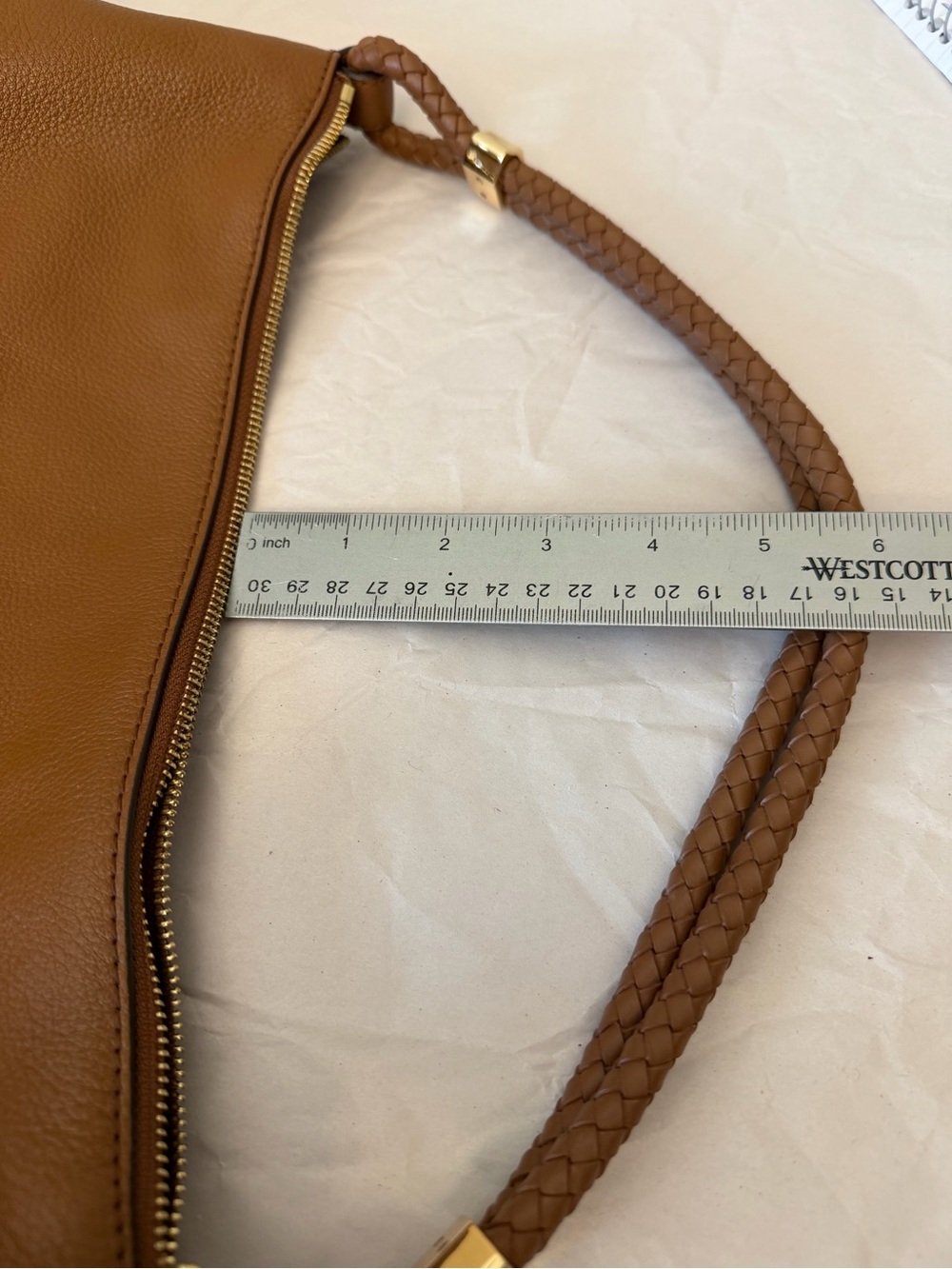 Michael Kors tan Kensington pebbled Braided-Handle shoulder with Gold Accents - Picture 15 of 15